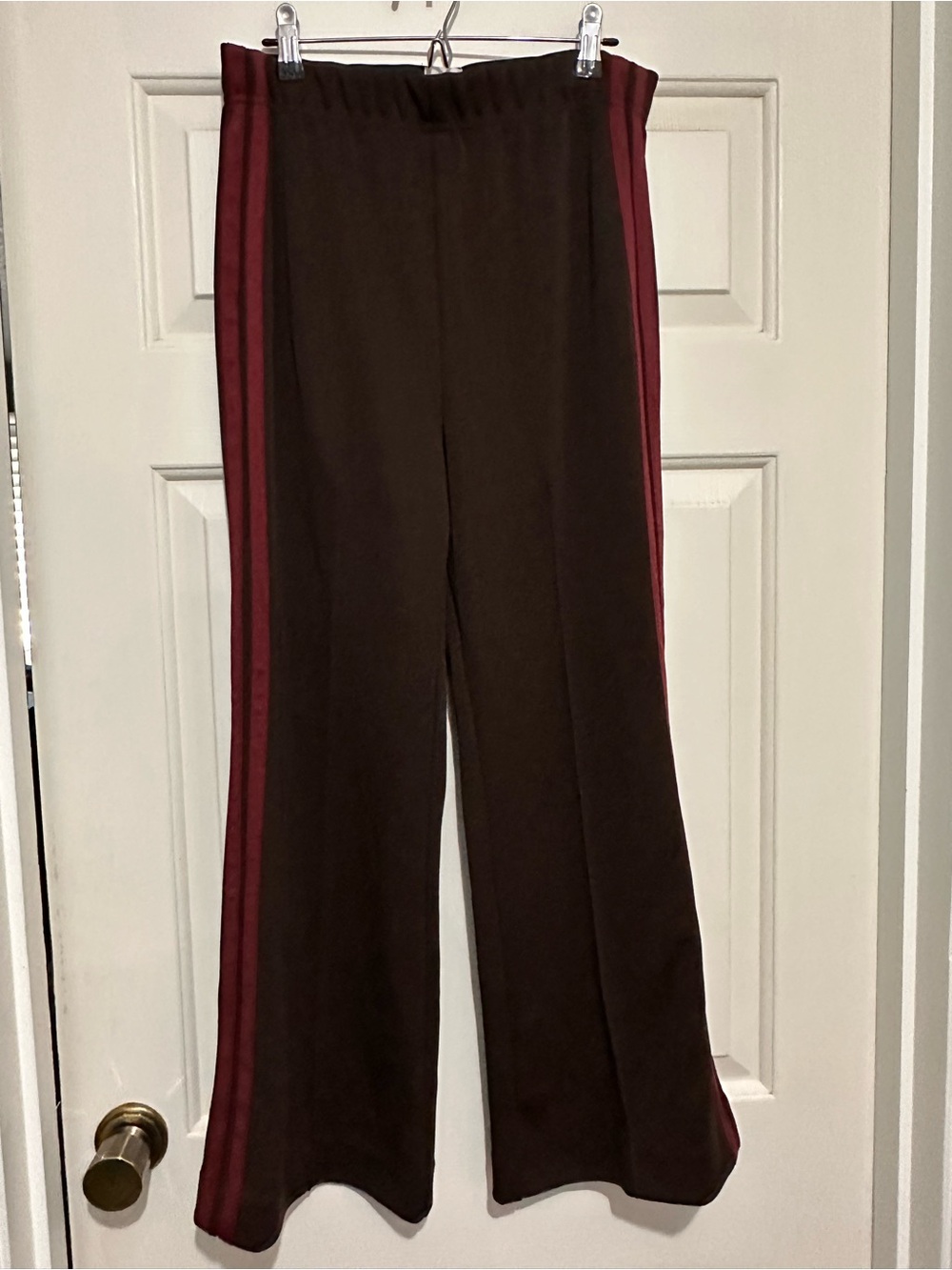 Maeve Brown Wide-Leg Track Pants with Red Side Stripes